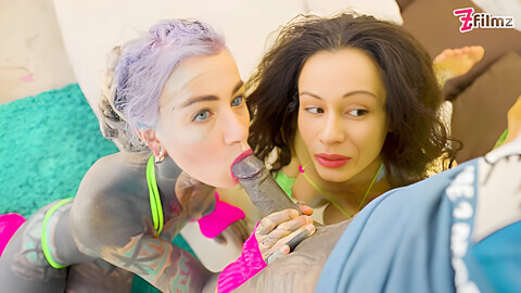 Lily Lu And Stacy Bloom – Big Tits Girl Joins Tattoo Couple For Threesome – Rimming, Bj, Facial